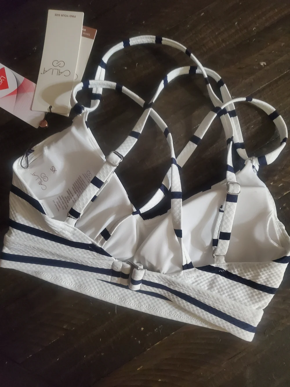 CALIA by Carrie Underwood Striped Swim Bralette - White & Black